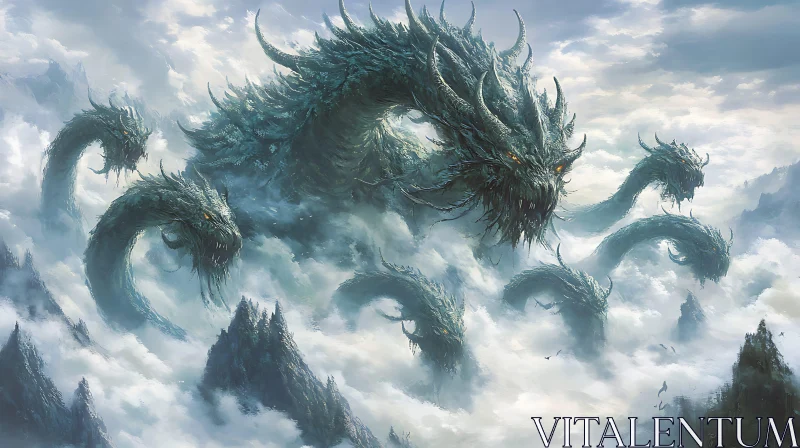 AI ART Ancient Dragon Emerges From Misty Mountains