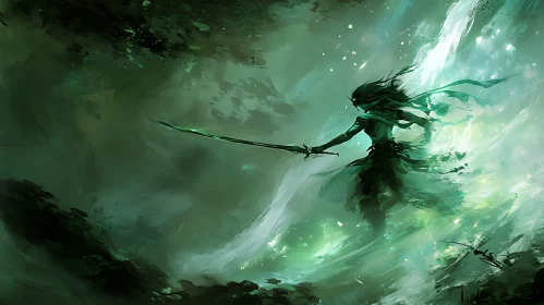 Mystic Green Warrior Digital Illustration