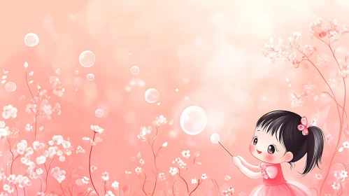 Dreamy Illustration of Child with Bubbles