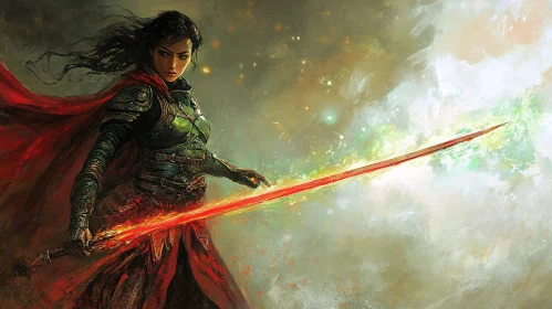 Female Warrior with Glowing Sword