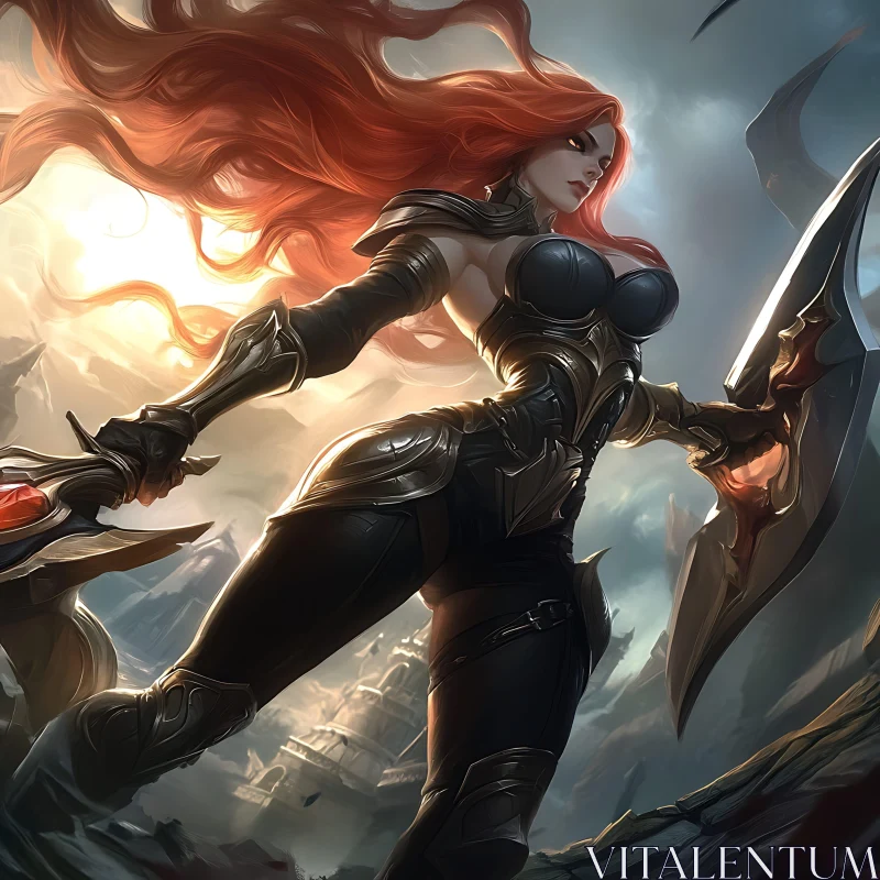 Armored Woman Warrior with Red Hair AI Image