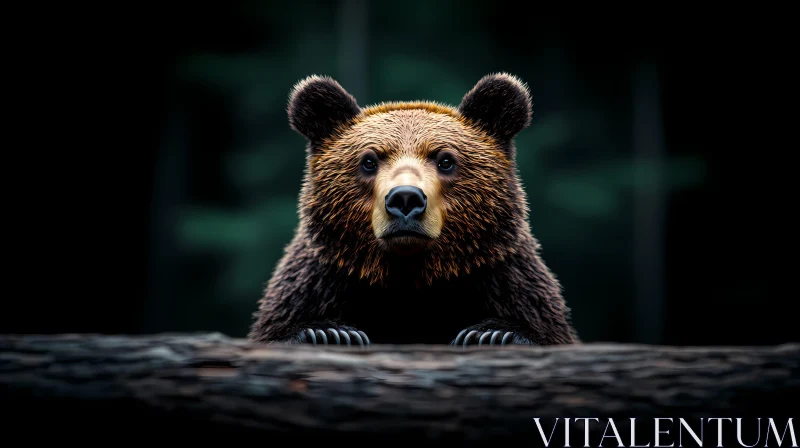 Bear Peeking Over a Log AI Image