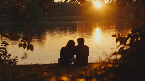 Couple Watching Sunset over Lake