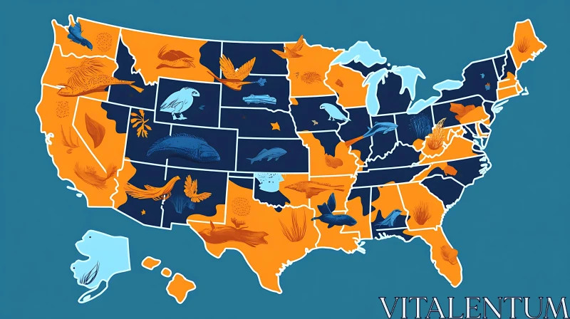 United States Map Featuring State-Specific Animals AI Image