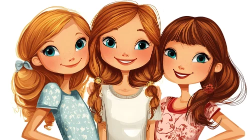 Three Friends Cartoon Art