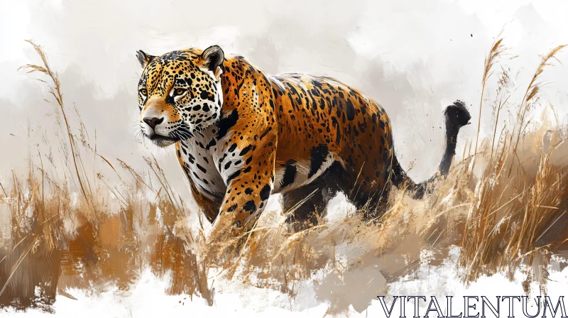 Powerful Jaguar in Tall Grass AI Image