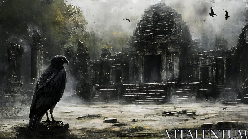 Bird in Ancient Ruins AI Image