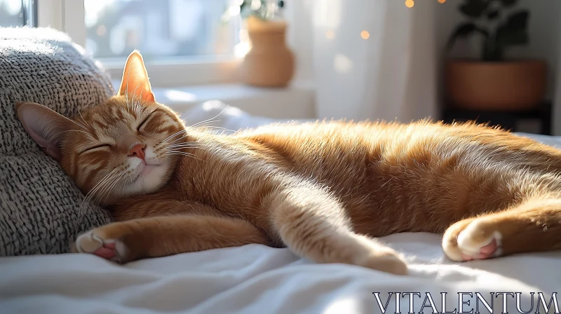 Tabby Cat Relaxing in Sunlight AI Image