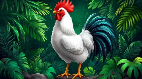 Colorful Rooster in Jungle Foliage