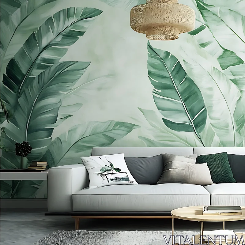 Tropical-Themed Living Room Decor AI Image