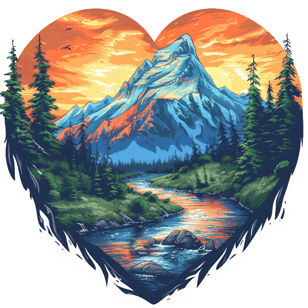 Mountain Heart Sunset T-Shirt Art POD Design