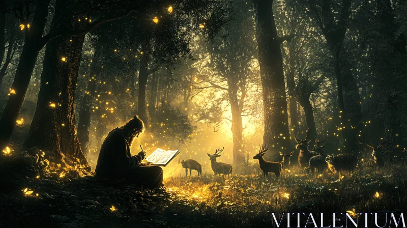 Golden Lit Forest Scene with Scribe AI Image