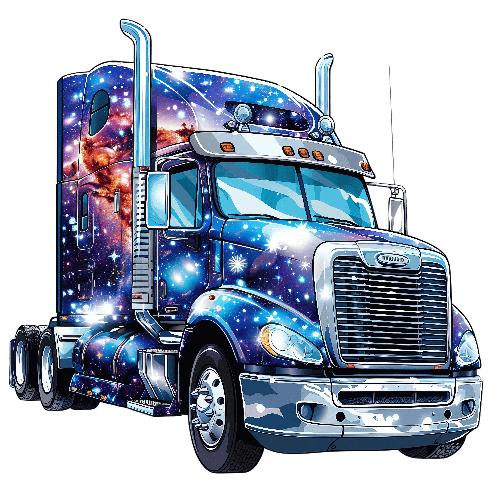 POD Design Cartoon Semi-Truck with Space Theme Illustration