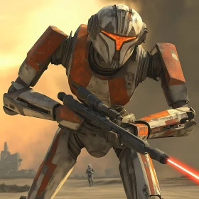 Futuristic Soldier in Desert Scene