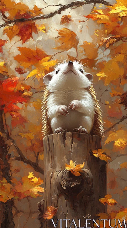 AI ART Hedgehog Amidst Autumn Leaves