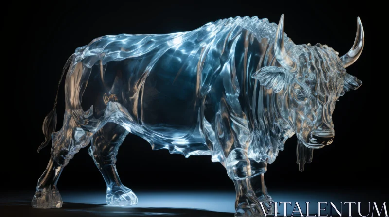AI ART Conceptual 3D Bull Sculpture - Transparent Artistry Frozen in Movement