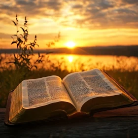 Golden Hour Scripture: Open Book at Dusk