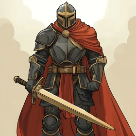 Armored Warrior with Golden Sword