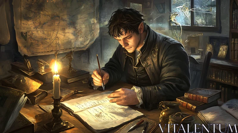 AI ART Focused Man Writing Letter