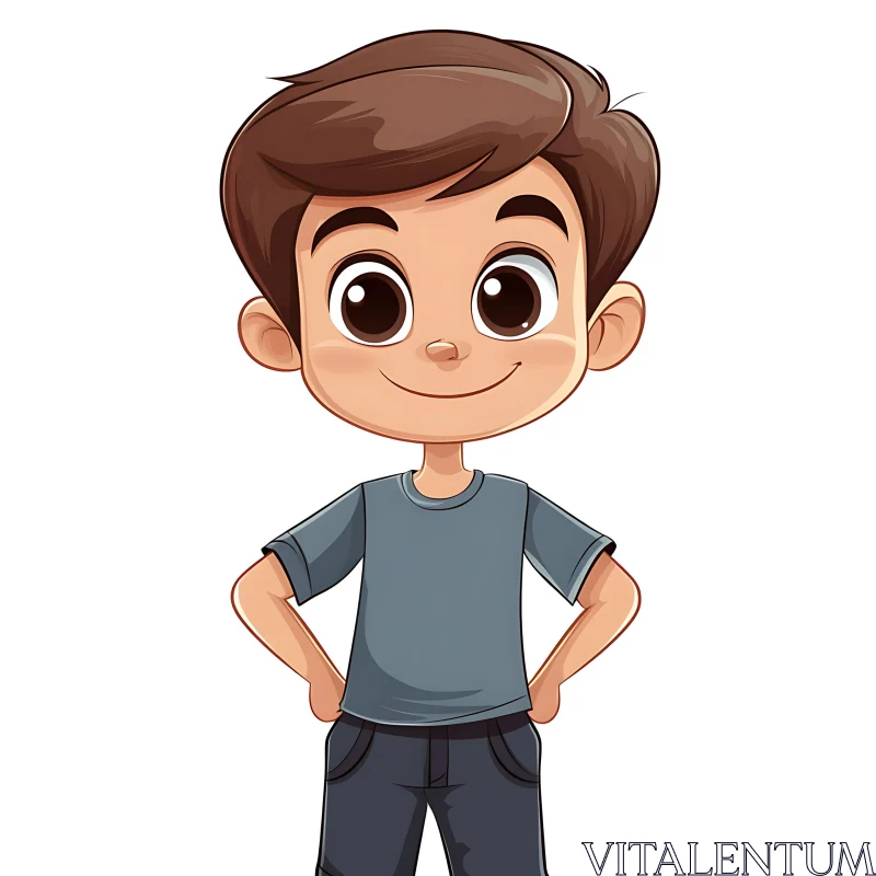 AI ART Smiling Cartoon Boy with Hands on Hips