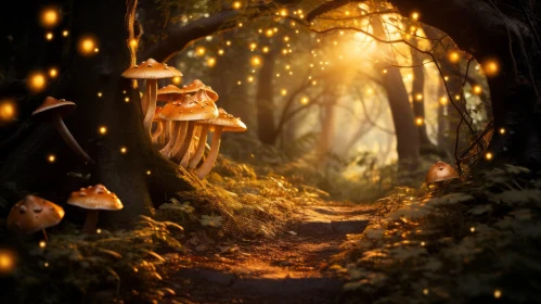Enchanted Forest Path with Glowing Mushrooms