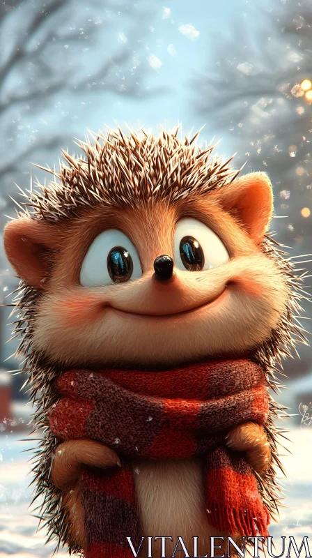 Charming Hedgehog in Snow AI Image