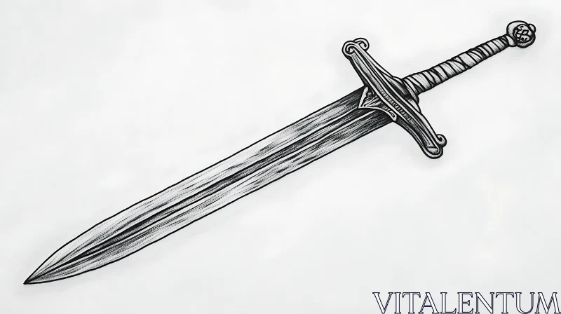 AI ART Monochrome Sword Illustration on White