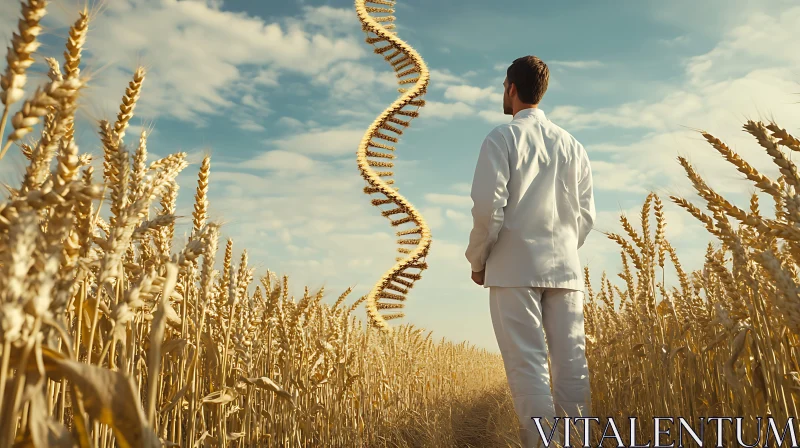 AI ART Golden Wheat and Genetic Code