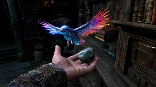 Mystical Bird and Stone Image