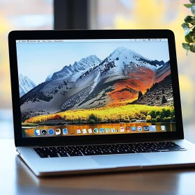 Sleek Laptop Displaying Vibrant Mountain Scene