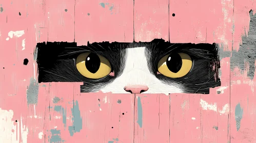 Feline Gaze Through Pink Panels