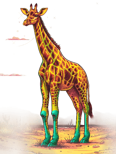 Giraffe in Desert Landscape - Unique Animal Art for Merchandise