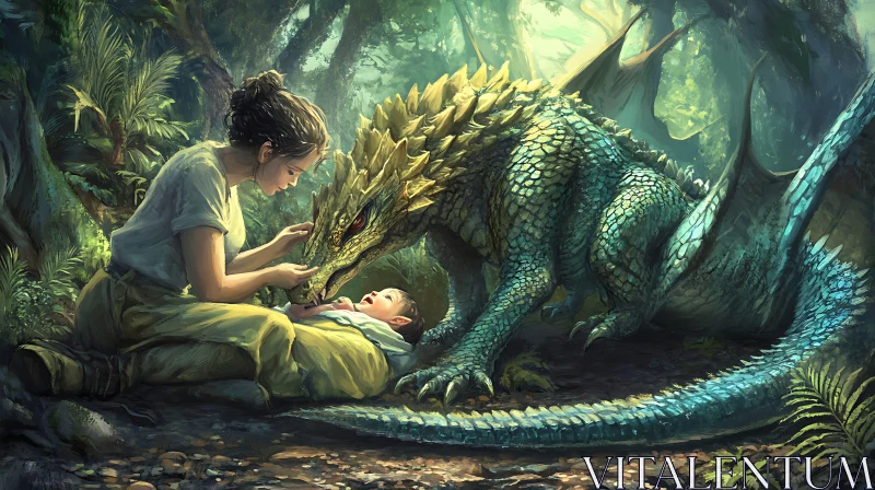 AI ART Forest Guardian: Dragon and Child