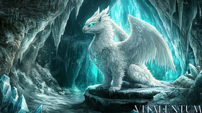 AI ART White Griffon in Crystal Cave