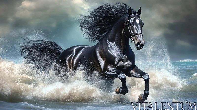 Majestic Horse in Oceanic Motion AI Image