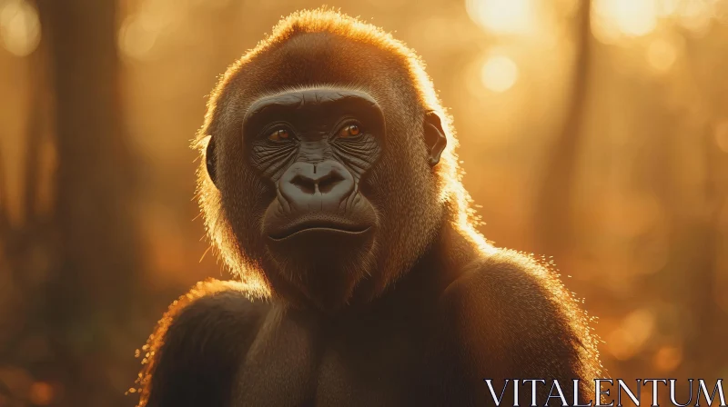 Gorilla Portrait in Warm Sunlight AI Image