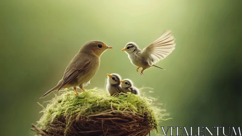 Birds Family in the Nest AI Image