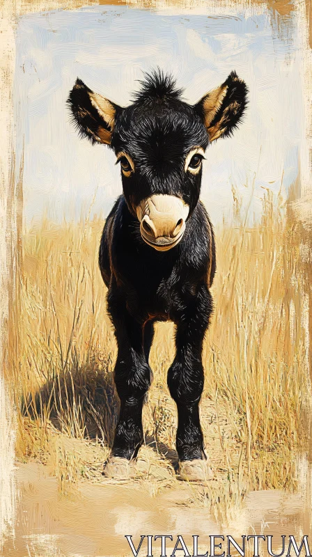 Young Donkey in Golden Grass AI Image