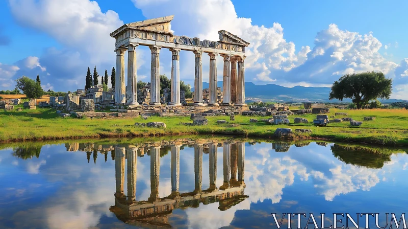 Greek Ruins and Sky Reflection AI Image