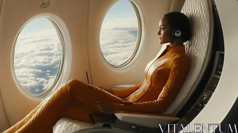 Modern Aerospace: Woman Seated in Futuristic Aircraft AI Image