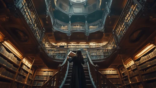 Woman Reading in Grand Library