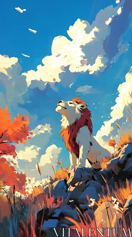 Lion Amidst Autumn Foliage AI Image