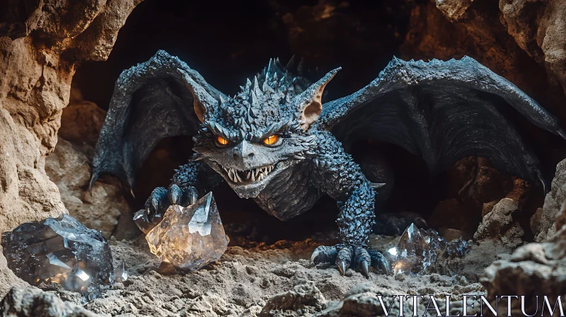 AI ART Cave Dragon with Crystals