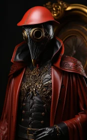 Red Coat Plague Doctor with Golden Details