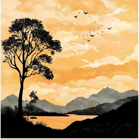 Tranquil Mountain Lake at Sunset