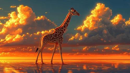 Giraffe Amidst a Vivid Sunset