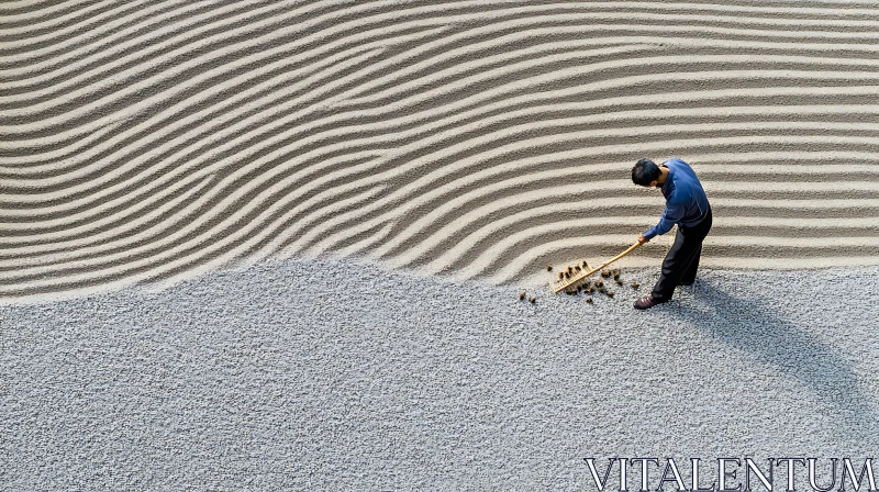 AI ART Raked Sand Garden with Meditative Wave Design