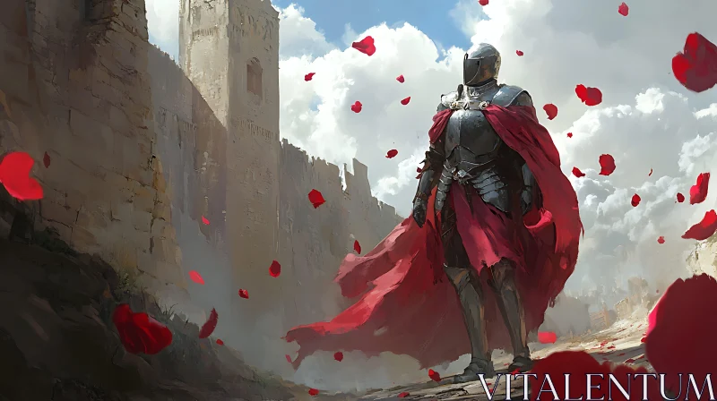 AI ART Medieval Knight with Red Cape