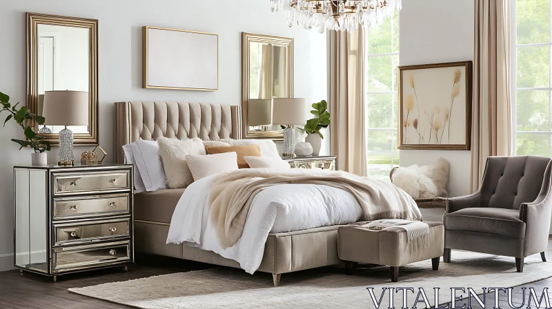 Elegant Bedroom Interior with Mirrored Furniture AI Image