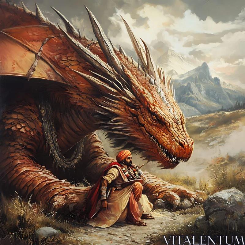 Man and Dragon: A Moment in Time AI Image